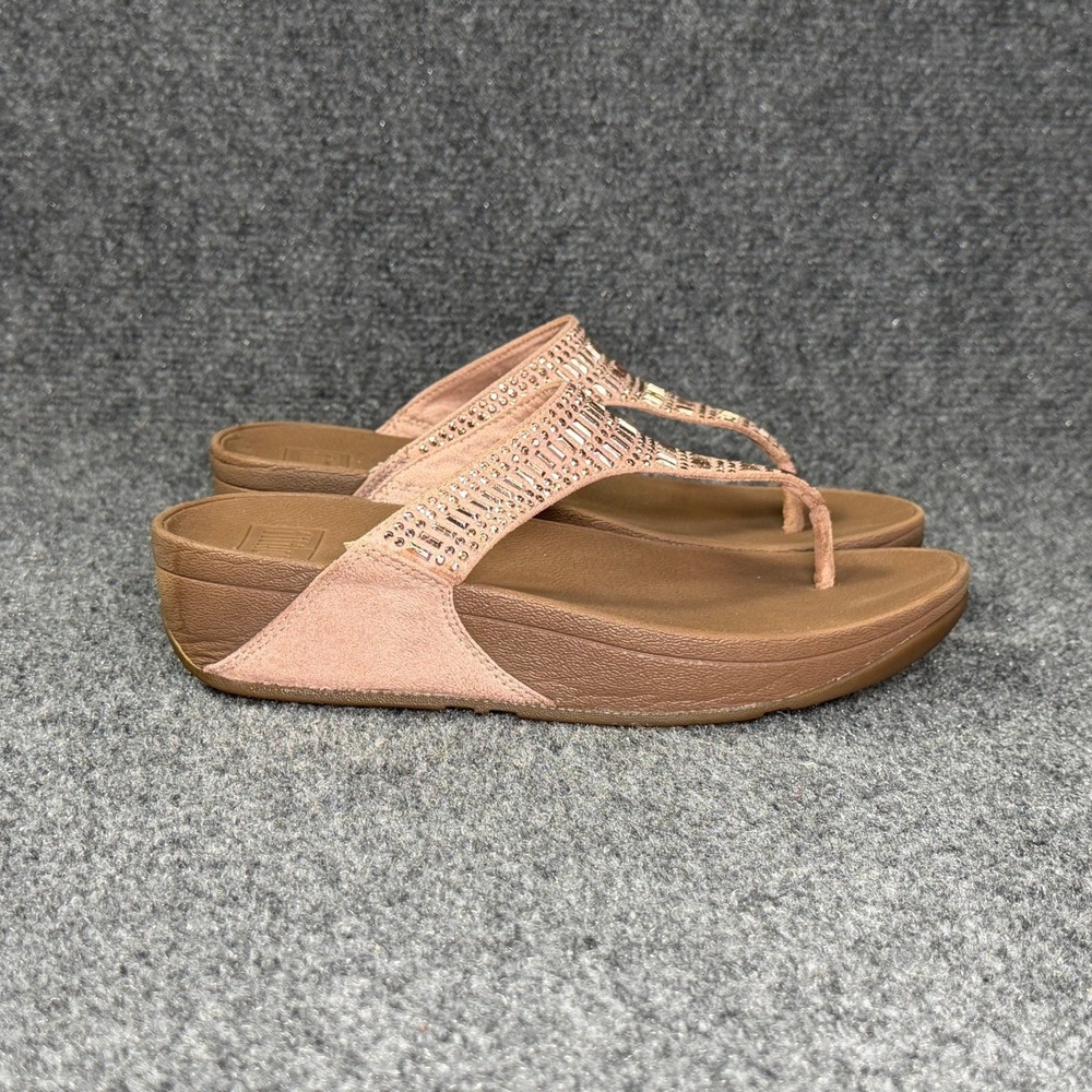 Fitflop Incastone Wedge Thong Sandals Womens 6 Brown Rhinestone Summer Flip Flop